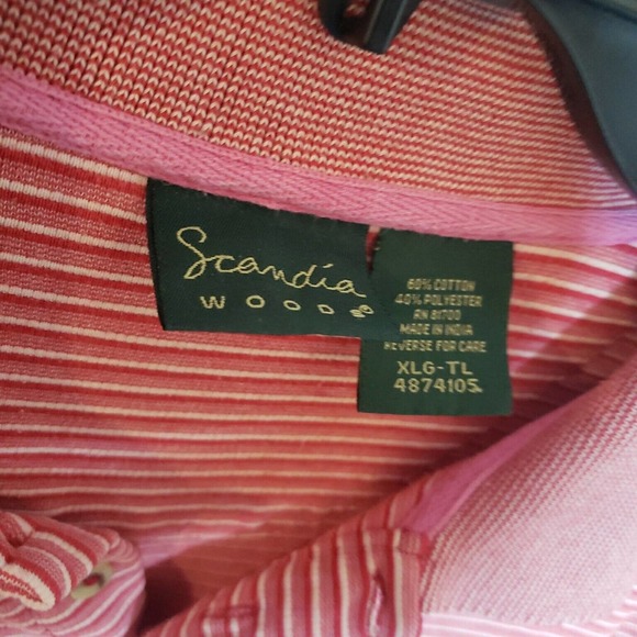 Scandia Woods Short Sleeve Pocket Polo Shirt Mens XLT Tall Red White Striped - Picture 2 of 7